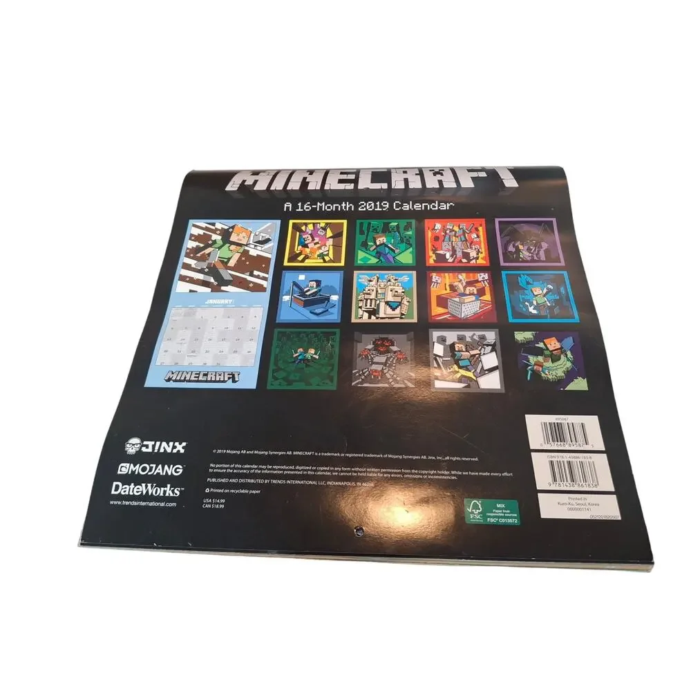 Mojang Minecraft Sept 2018 to December 2019 12 x 12 Hanging Wall Calendar